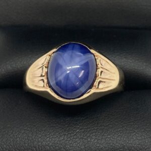10K Yellow Gold Men's Ring with Oval Blue Sapphire