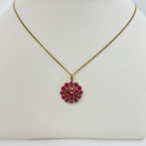10K Yellow Gold Natural Rubies Cluster Pendant 16mm