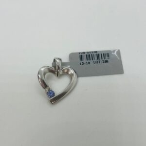 Beautiful 14K White Gold And Natural Tanzanite and Diamond Heart Pendant