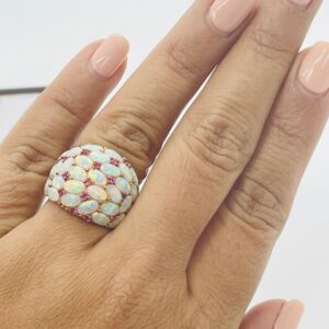 Unique 10K Rose Gold Natural 2CTW Opals & Pink Tourmaline Dinner Ring