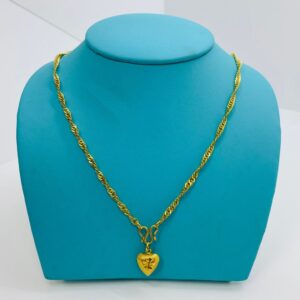 24 Karat Solid Gold Necklace 18" With Heart Pendant