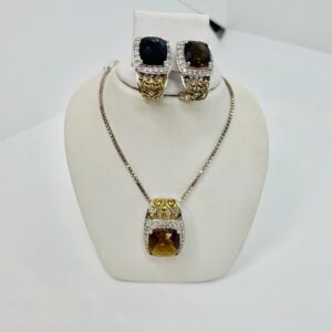 Award Winning Model " Natural Smokey Quartz 3 Pieces Set in 10K White Gold"