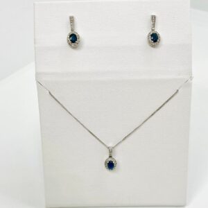Natural Blue Sapphires&Diamonds Necklace and Earrings Set