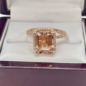 4.24 Carat Natural Morganite&Diamonds Halo Engagement Ring Free 24k gold lacquered rose