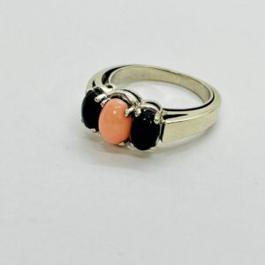 14 Karat White Gold 3 across Natural Coral Ring with built in Arthritis Guard in Gold