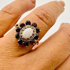 Consignment Sale " Vintage Natural Garnets & Opal " Dinner Ring in 10Karat Gold