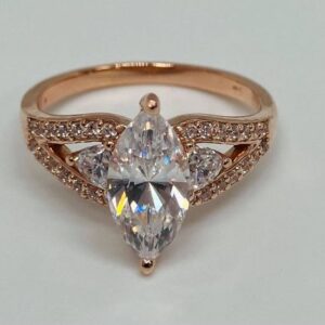 14K Rose Gold Engagement Ring set with 12x6 mm Marquise 2ct Zsophia Lab made Diamond and 31 accented stones. Manufactured Showcase Sample