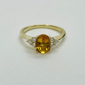 November Birthstone 1.50 Carat Natural Citrine&Diamonds 14 Karat Ring