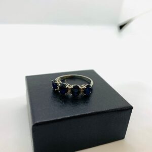 Beautiful Sterling Silver and Natural Blue Sapphires and Diamonds Ring