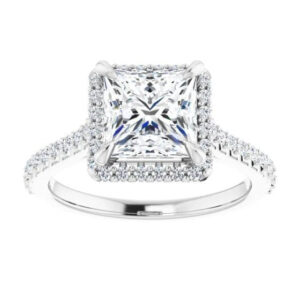 Crazy Johnnie Special 14K White Gold Princess Cut Halo 2.00 Carat Mondavhie Diamond DEF Color