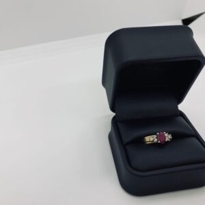 Elegant Ruby and Diamonds Ring in 14K Yellow Gold