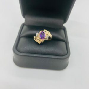 February Birthstone Showcase Clearance Amethyst & Diamonds Ring in 10K Yellow Gold