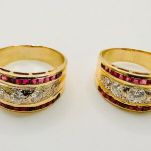 Consignment Custom Made 18 Karat Natural Rubies & Diamonds Matching Rings